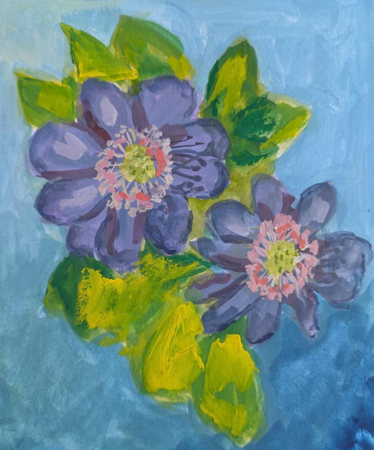 Purple Flowers, Gouache